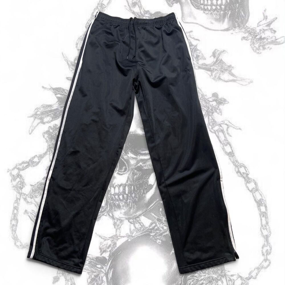 black track pants with white stripes